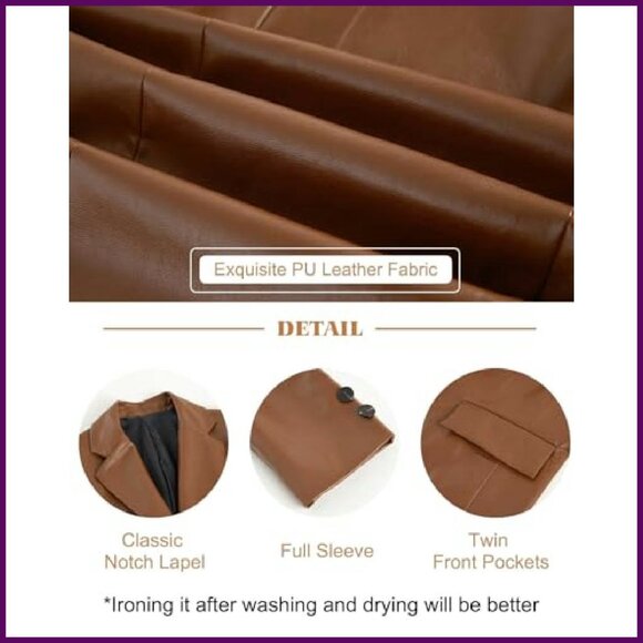 Oversized Faux Leather Blazer Shacket with Pockets - Picture 6 of 7